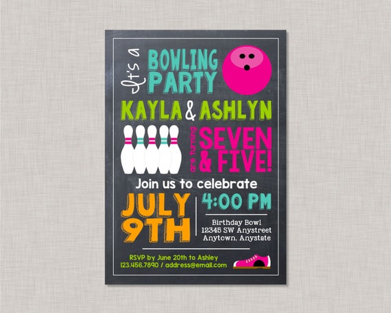 Bowling Invitation, Bowling Birthday Invitation, Joint Bowling Invitation, Sibling Birthday Invitation, Friends, Cousins, Sisters, Girl Il_570xn