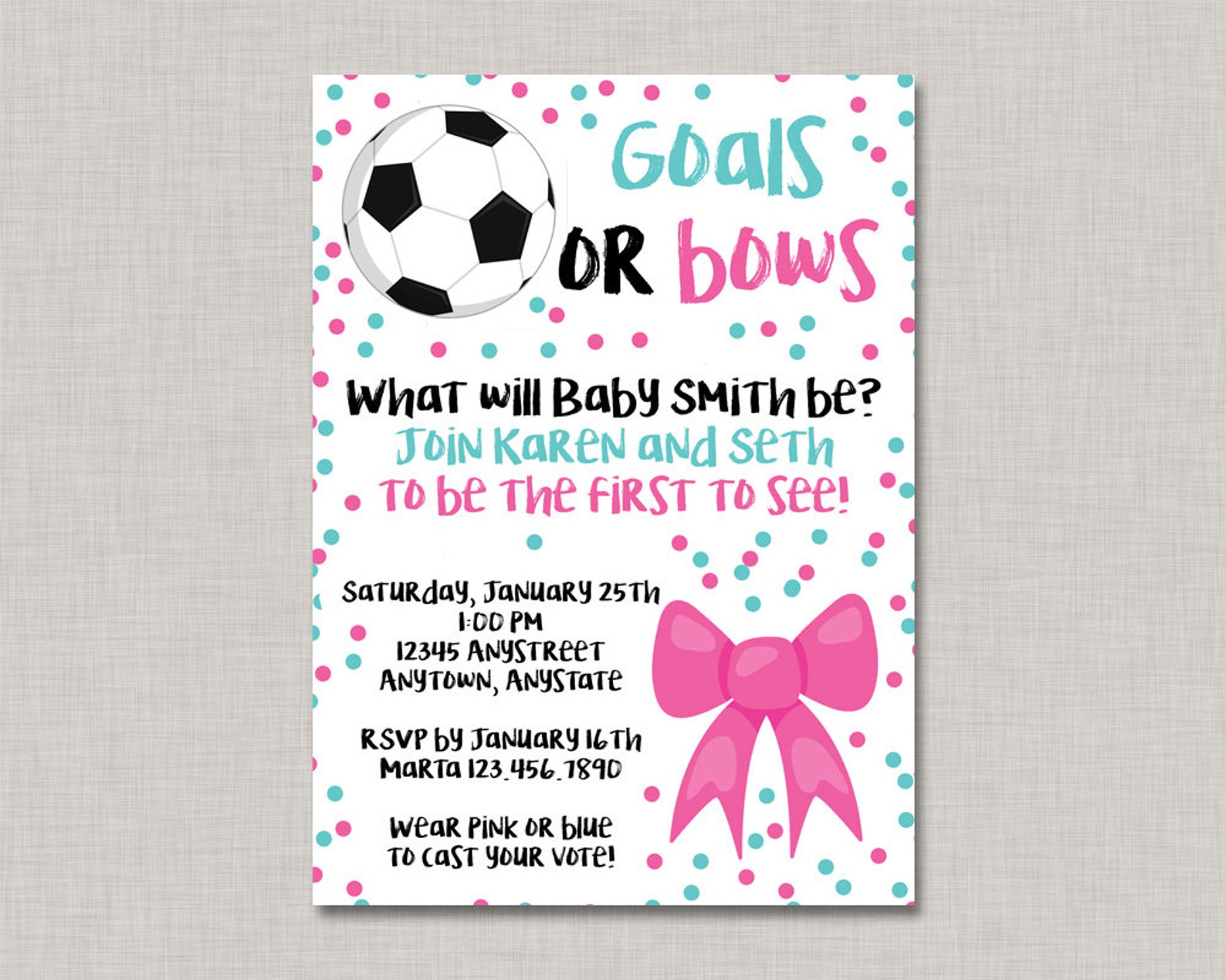 Soccer Gender Reveal InvitationsGoals or Bows Gender Reveal Etsy