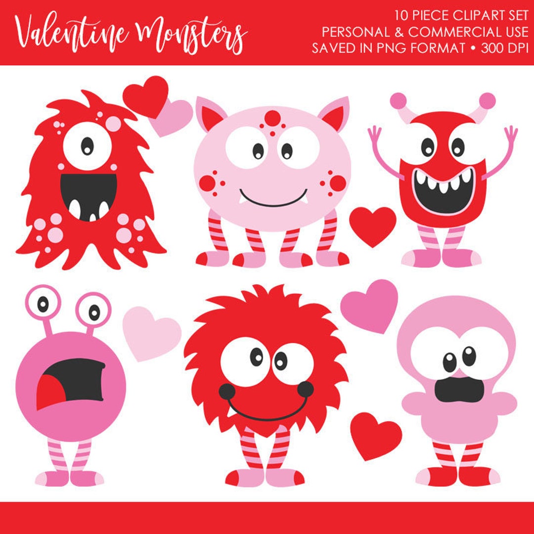 Valentine Monster Clip Art,love Monster Clipart,valentine Monsters