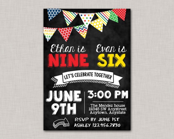 Sibling Birthday Invitation, Joint Birthday Invitation, Chalkboard Invitation, Boy Girl, Cousin, Friend Il_570xn