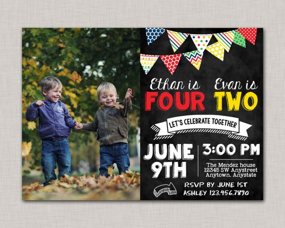 Sibling Birthday Invitation,Joint Birthday Invitation,Boy Girl Birthday Invitation,Twin Birthday Invite Il_570xn