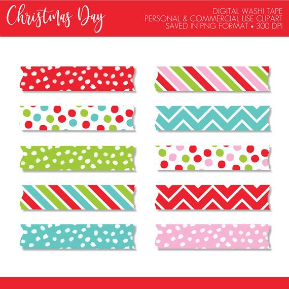 BUY 2 GET 1 FREE! Christmas Washi Tape,Holiday Washi Tape,Red Green Pink Blue Washi Tape,Polka Dot Washi Tape Clip Art,Digital Washi Tape Il_570xn