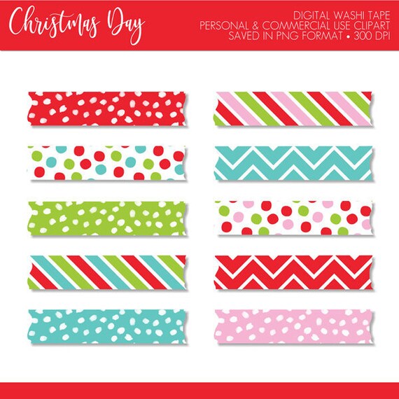 Christmas Washi Tape,holiday Washi Tape,red Green Pink Blue Washi  Tape,polka Dot Washi Tape Clip Art,digital Washi Tape 