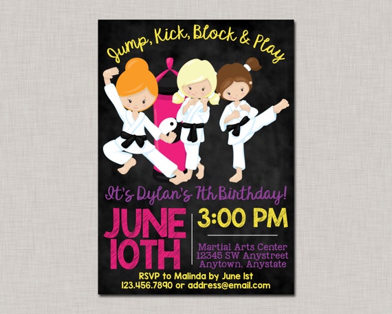 Karate Invitation, Karate Birthday Invitation, Girl Karate Invitation, Martial Arts Invitation, Martial Arts Birthday, Karate, Tae Kwon Do Il_570xn