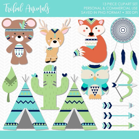BUY 2 GET 1 FREE! Tribal Animal Clipart,Tribal Animals,Woodland Animal Clipart,Forest Animal Clipart,Boy Tribal Clipart,Boho Clipart Il_570xn