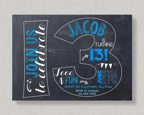 13th Birthday Invitation,13th Birthday Invitation for Boys,13th Birthday Invitation Boy,Boy Birthday Invitation,Teen Birthday Invitation Il_570xn