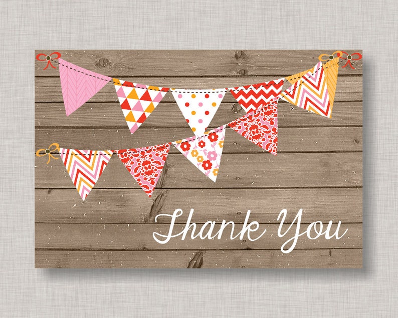 Bridal Shower Thank You Card Bunting Banner Girl BBQ Thank You Card Baby Shower Thank You Cards Thank You Card Baby Q Thank You Card