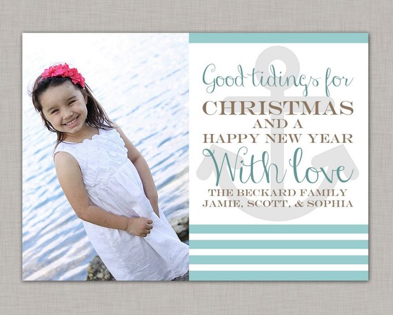 Nautical Christmas Card, Christmas Photo Card, Holiday Card, Printable Il_570xn