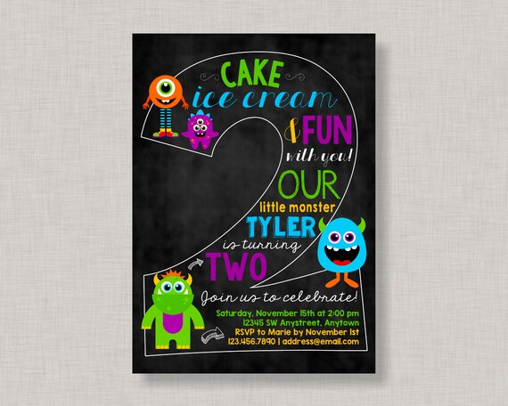 Little Monster 2nd Birthday Invitation,Little Monster Invitation,Little Monster,Second Birthday Invitation,Chalkboard,Little Monster Party Il_570xn