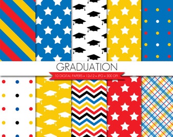 Graduation Digital Paper,Blue Red Gold Digital Paper,Graduation Digital Paper Pack,School Digital Paper,Digital Paper