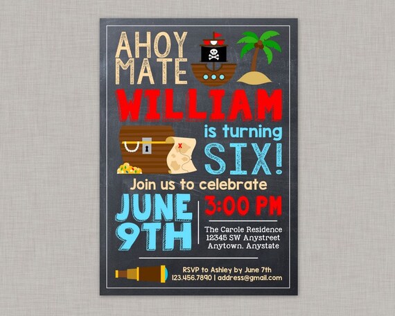 Pirate Invitation, Pirate Party, Pirate Birthday, Pirate Birthday Invitation, Chalkboard Il_570xn