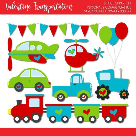 Transportation Clipart,Valentines Day Transportation Clipart,Car Truck Clip Art,Train Clipart,Plane Clipart,Helicopter Clipart,Tractor,Boy Il_570xn