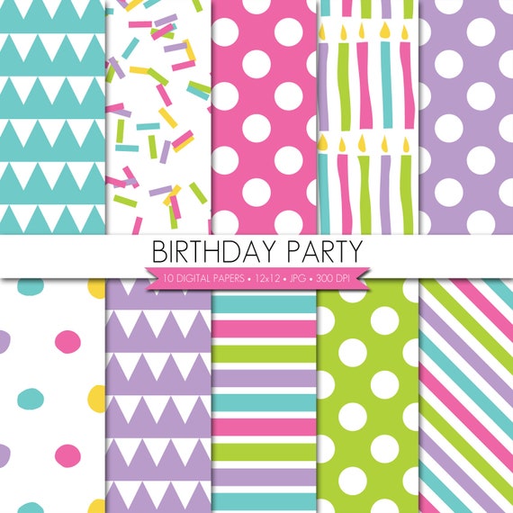 BUY 2 GET 1 FREE! Girl Digital Paper,Birthday Party Digital Paper,Confetti Digital Paper,Pink Purple Aqua Lime Green Digital Paper Il_570xn