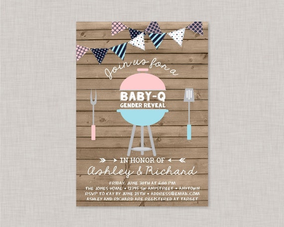 BBQ Gender Reveal Invitation, Baby Q Gender Reveal Invitation, Baby Q Gender Reveal, BBQ Gender Reveal, Pink Blue Gender Reveal Invitation Il_570xn
