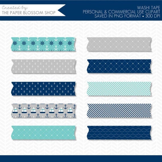 Gray Aqua Blue Washi Tape Clipart,Nautical Washi Tape Clip Art,Digital  Washi Tape,Digital Planner Stickers,Planner Clipart