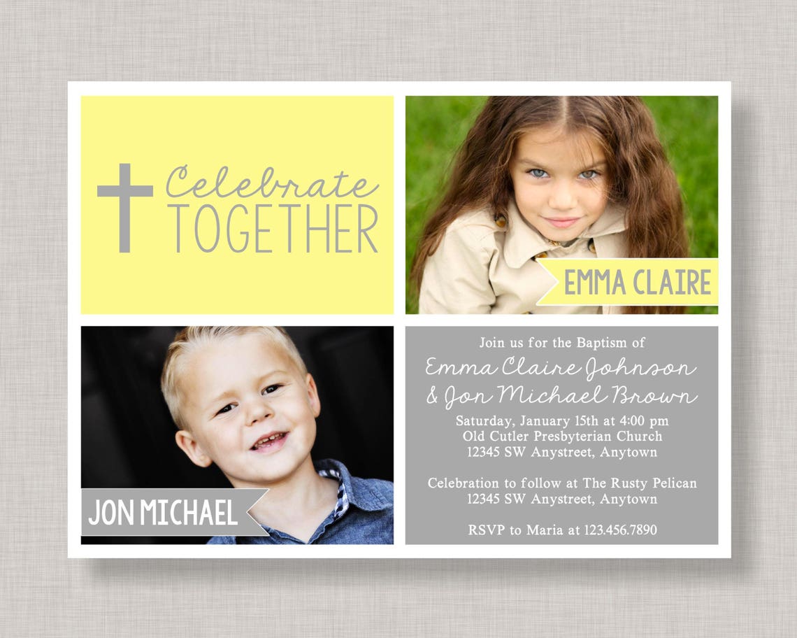 Baptism Invitation Joint Baptism InvitationSibling Baptism Etsy