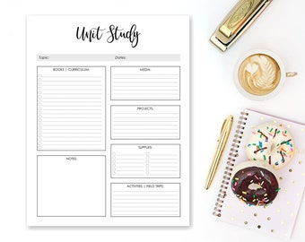 Unit Study Planner,Unit Study for Homeschool,Printable Unit Study Planner,Homeschool Planner Printable,Homeschool Planner Pages,8.5 x 11