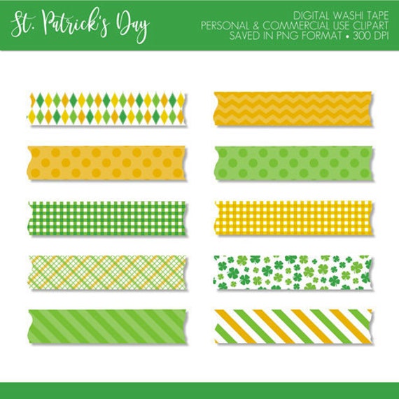 BUY 2 GET 1 FREE! St Patrick's Day Washi Tape,St Patricks Day Washi Tape,Gold Washi Tape,Washi Tape Clip Art,Digital Washi Tape Il_570xn
