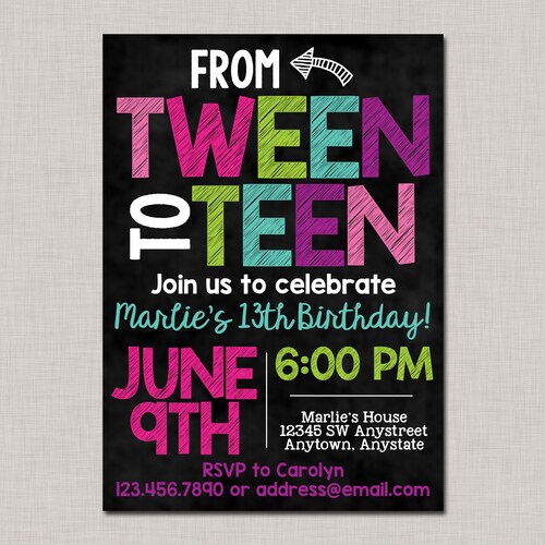 EDITABLE 13th Birthday Invitation Girl Printable Black Pink - Etsy