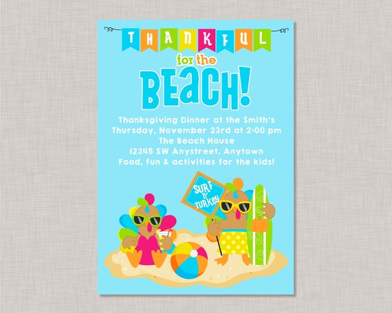 Thanksgiving Invitation, Surf and Turkey Invitation, Beach Thanksgiving Invitation, Coastal Thanksgiving Invitation, Surf n' Turkey, Beach Il_570xn