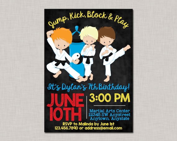 Karate Invitation, Karate Birthday Invitation, Martial Arts Invitation, Martial Arts Birthday, Chalkboard, Karate, Tae Kwon Do, Boy Birthday Il_570xn