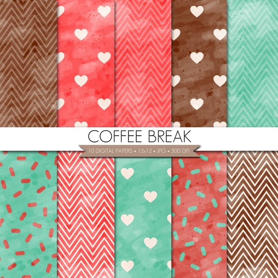 BUY 2 GET 1 FREE! Watercolor Coffee Donut Digital Paper,Sprinkles Digital Paper,Heart Digital Paper,Brown Digital Paper,Pink Digital Paper Il_570xn