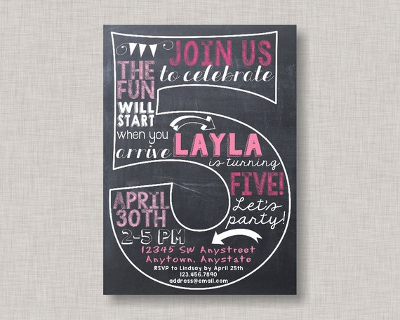 Fifth Birthday Invitation, 5th Birthday Invitation, Girl Birthday Invitation, Photo Invitation, 5th, Number 5, Fifth Birthday Il_570xn