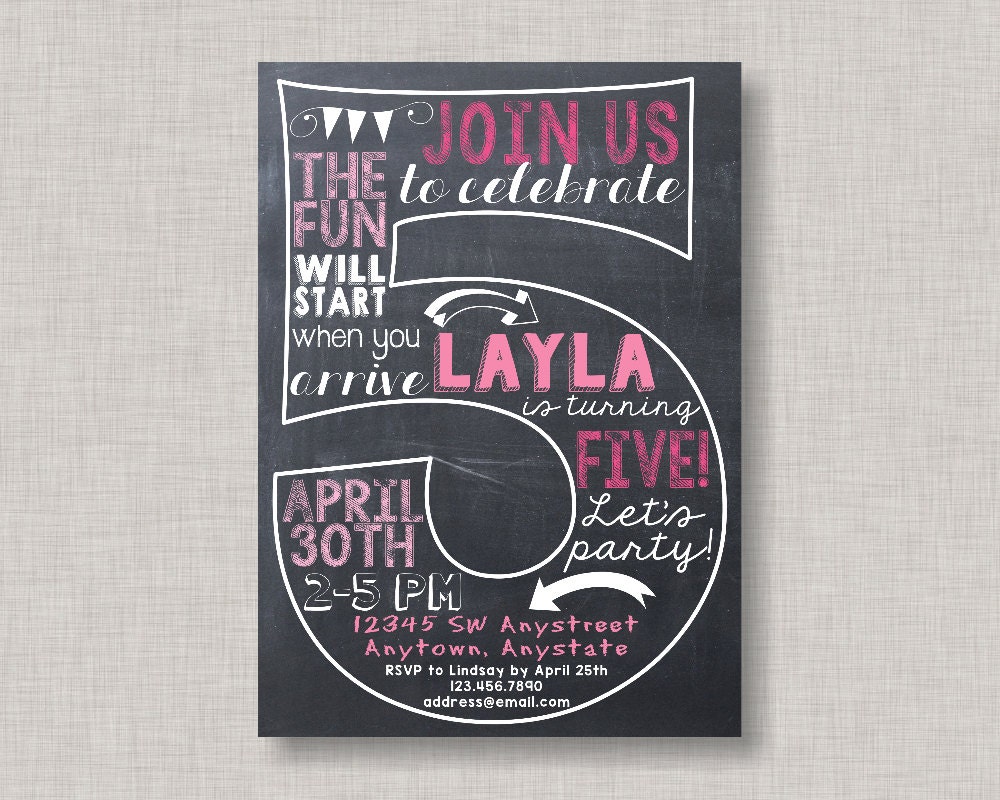 Fifth Birthday Invitation 5th Birthday Invitation Girl | Etsy