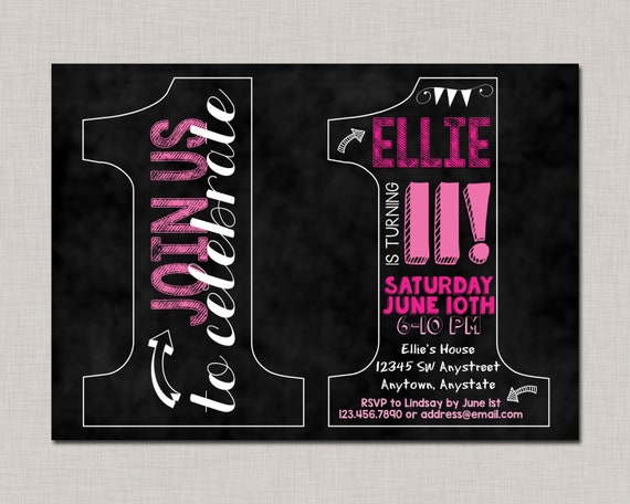 11th Birthday Invitation, Eleventh Birthday Invitation, Girl Birthday Invitation, 11th, Number 11, Eleventh Birthday, Girl 11th, Chalkboard Il_570xn