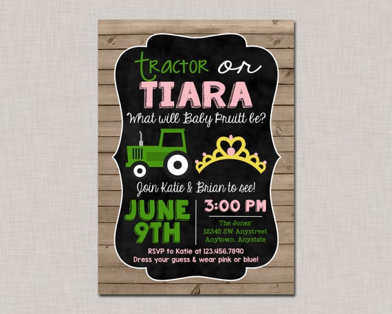Tractor or Tiara Gender Reveal,Tractor or Tiara,Tractor or Tiara Gender Reveal Invite,Tractor or Tiara Gender Reveal Invitation Il_570xn