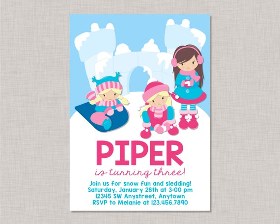 Snow Birthday Invitation Sledding Birthday Invitation Sledding Party
