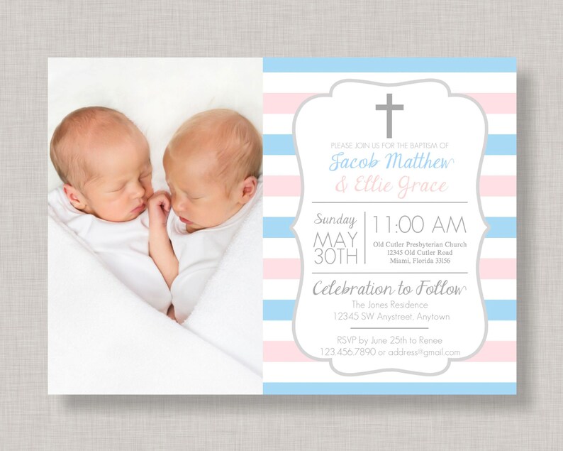 Twin Baptism Invitation Boy Girl Baptism Invitation Sibling Etsy