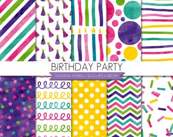 Girl Digital Paper,Birthday Party Digital Paper,Confetti Digital Paper,Pink Purple Aqua Lime Green Digital Paper,Watercolor Birthday Paper