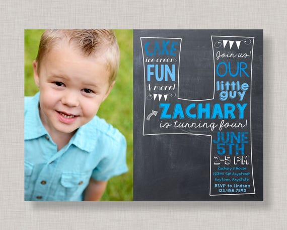Fourth Birthday Invitation, 4th Birthday Invitation, Boy Birthday Invitation Il_570xn