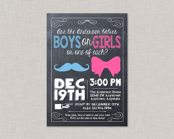 Twin Gender Reveal Invitation, Chalkboard Gender Reveal Invitation, Gender Reveal Twins, Gender Reveal Party Il_570xn
