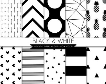 Black Polka Dot Digital Paper: White and Black Digital Paper