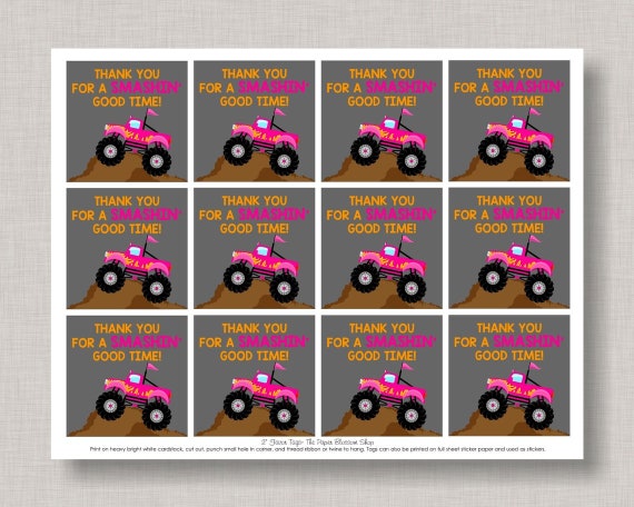 Monster Truck Favor Tags Girl, Monster Truck Thank You Tags Pink,Monster Truck Favor Tags,Monster Truck Goodie Bag Tags,Monster Truck Favors Il_570xn