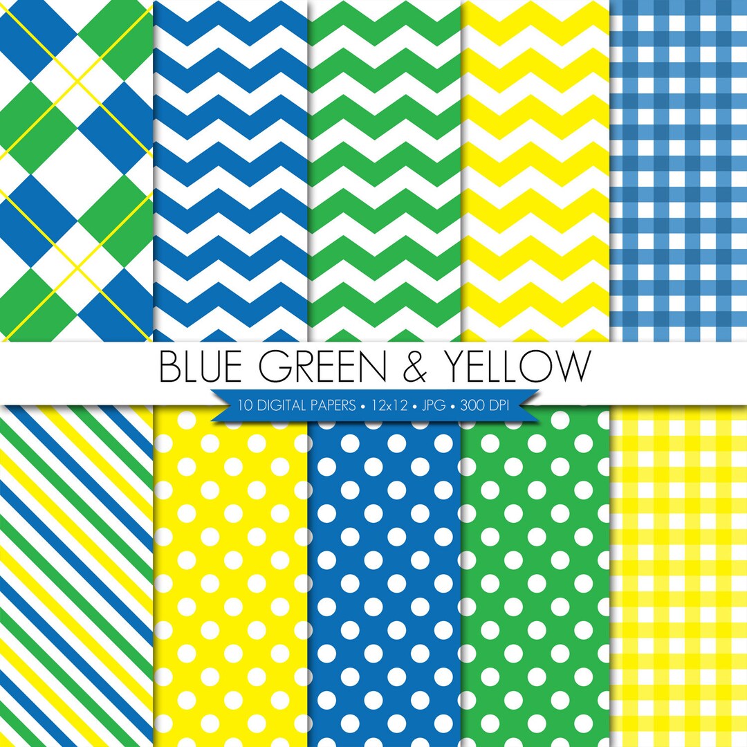 Digital Paper,blue Green Yellow Digital Paper,blue Green Yellow