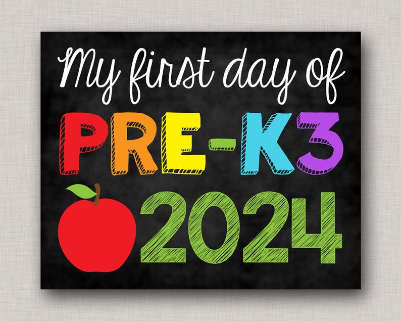 First Day of Pre K3 Sign,First Day of 3 Year Old Preschool,First Day of Preschool,3 Year Old Preschool Sign,First Day of Pre K Sign image 1