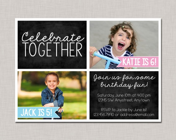 Sibling Birthday Invitation,Twin Birthday Invitation,Joint Birthday Invitation,Boy Girl Birthday Invite Il_570xn