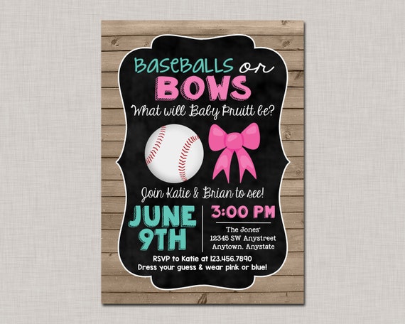 Baseballs or Bows Gender Reveal Invitations,Baseballs or Bows,Baseballs or Bows Gender Reveal,Baseball Gender Reveal Invitation,Baseball Il_570xn