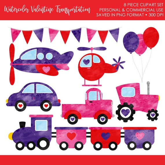 BUY 2 GET 1 FREE! Watercolor Transportation Clipart,Valentines Day Clipart,Valentines Day Transportation Clipart,Girl Car Truck Clipart Il_570xn