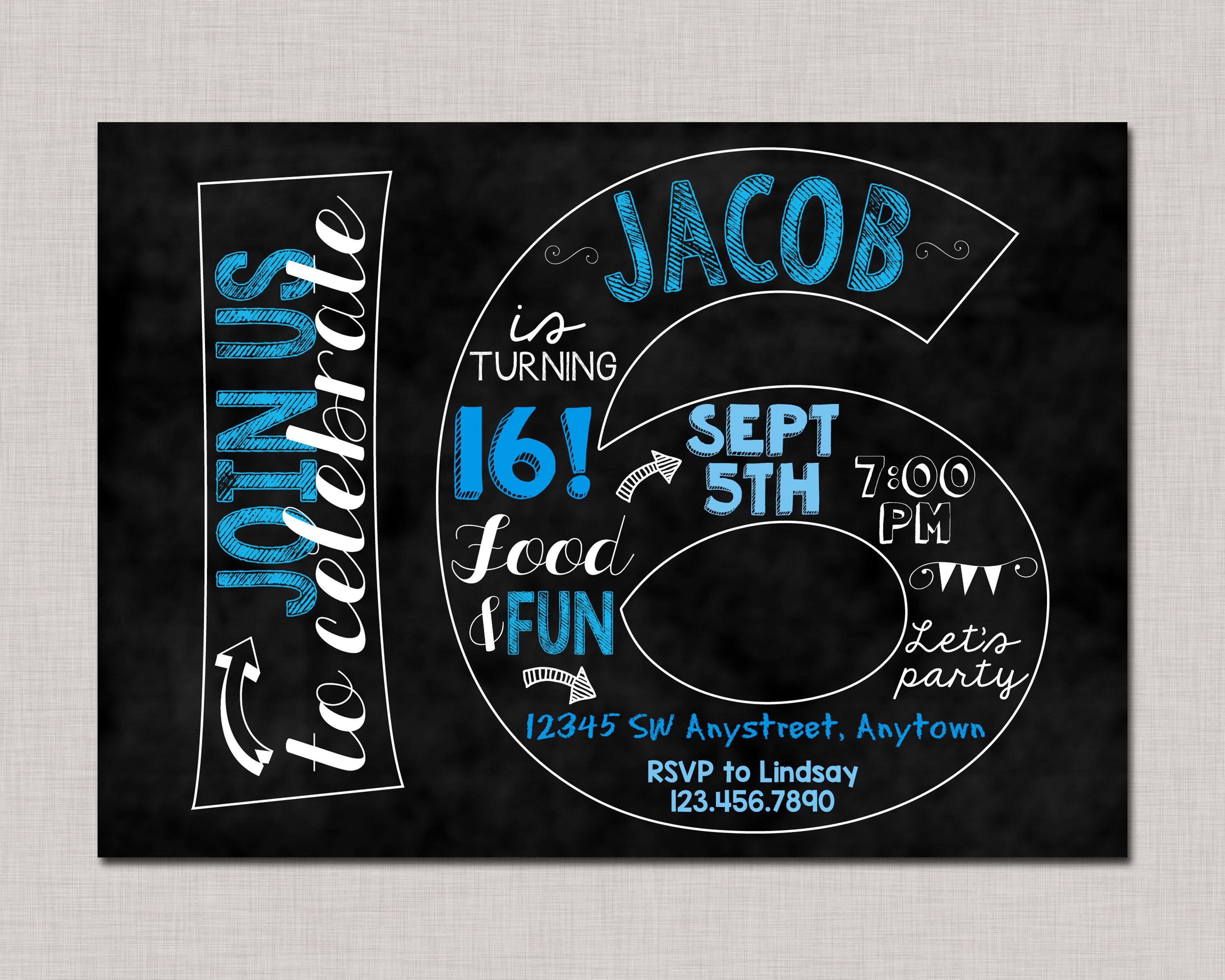 16th Birthday Invitation 16th Birthday Invitation for Boys Etsy