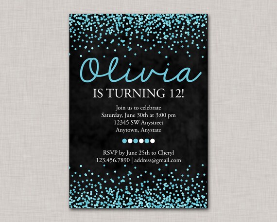 Confetti Birthday Invitation, Confetti Invitation, Chalkboard Birthday Invitation, Teen Birthday Invitation, Tween Birthday Invitation Il_570xn