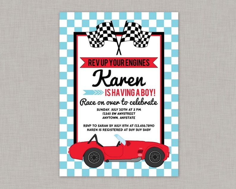 Race Car Baby Shower Invitation Race Car Baby Shower Boy Etsy