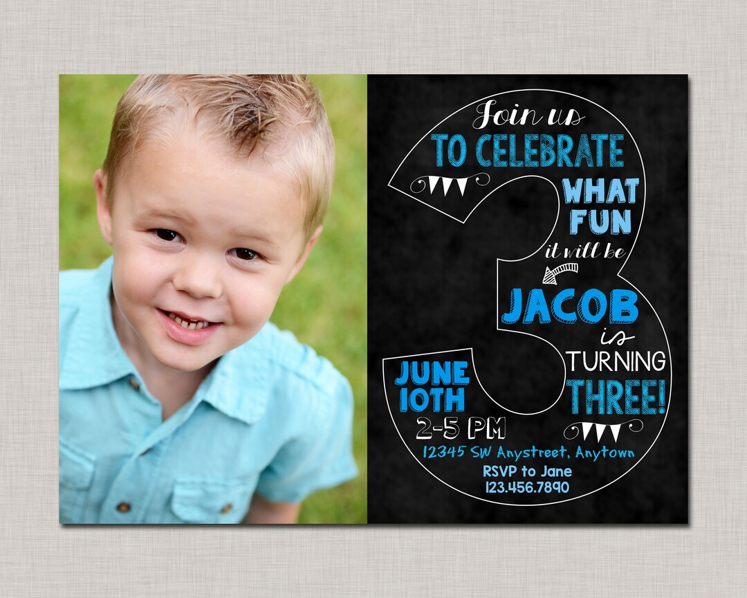 3rd-birthday-invitation-boy-3rd-birthday-invite-third-etsy