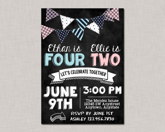 Broer Of Zus Verjaardag Uitnodiging Boy Girl Verjaardag Etsy