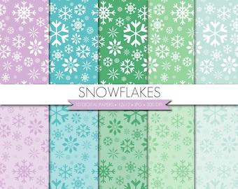 Snowflake Digital Paper,Winter Digital Paper,Snowflake Digital Scrapbook Paper,Purple Blue Green Digital Paper,Christmas