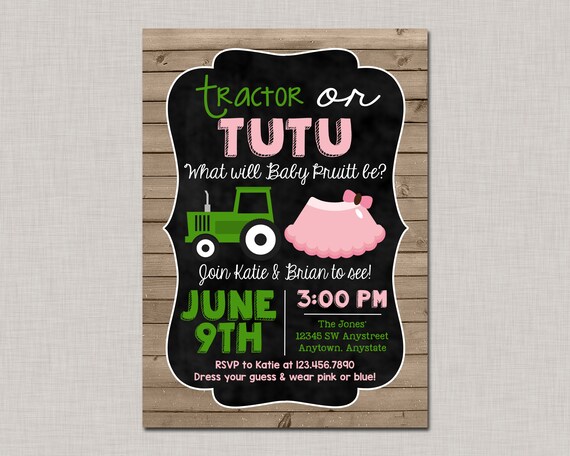 Tractor or Tutu Gender Reveal,Tractor or Tutu,Tractor or Tutus Gender Reveal,Tractor and Tutus Invitations Il_570xn