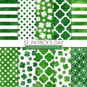 Watercolor St Patrick's Day Digital Paper,St Patrick's Day Paper,St Patricks Day Scrapbook Paper,Digital Paper Pack